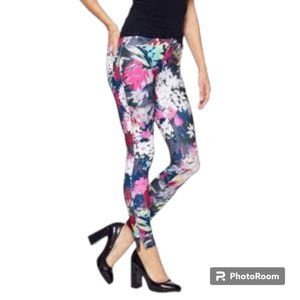 HUE NWT U16886 Multi Floral Split Hem Leggings sz S
